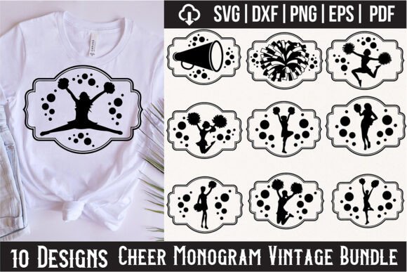 Cheer Monogram Vintage Bundle: Perfect for T-Shirt Designs & Graphics